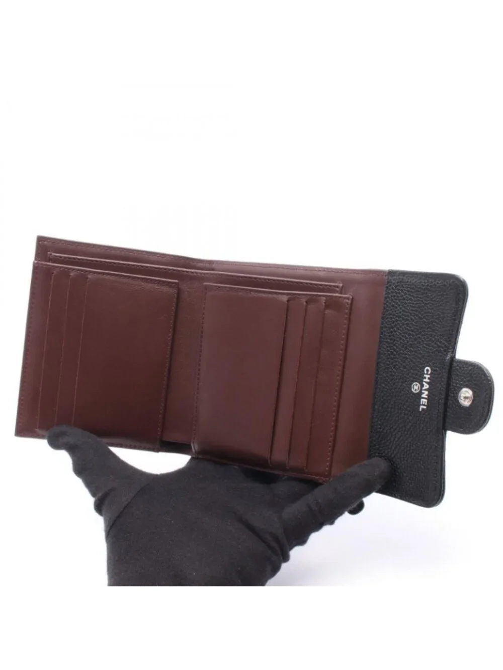 Chanel Trifold Wallet Classic Small Flap Black Caviar Leather Quilted